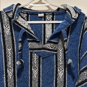 Blue and Black Baja Hoodie Jacket Shirt black, blue, cream. Kangaroo Pocket